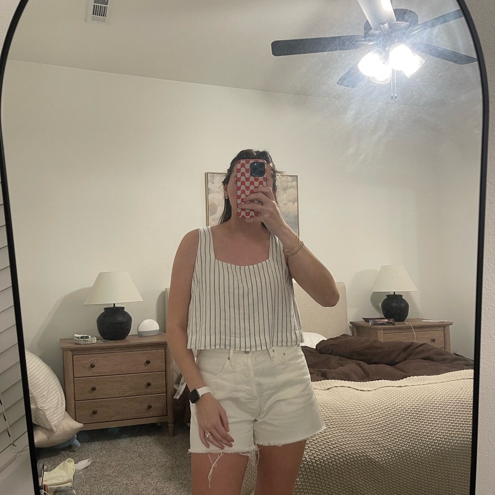 Abercrombie & Fitch White Tank Top with Thin Blue Stripes